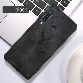 Луксозен силиконов гръб ТПУ с твърда част и дънков плат DEER за Samsung Galaxy A9 2018 A920F черен